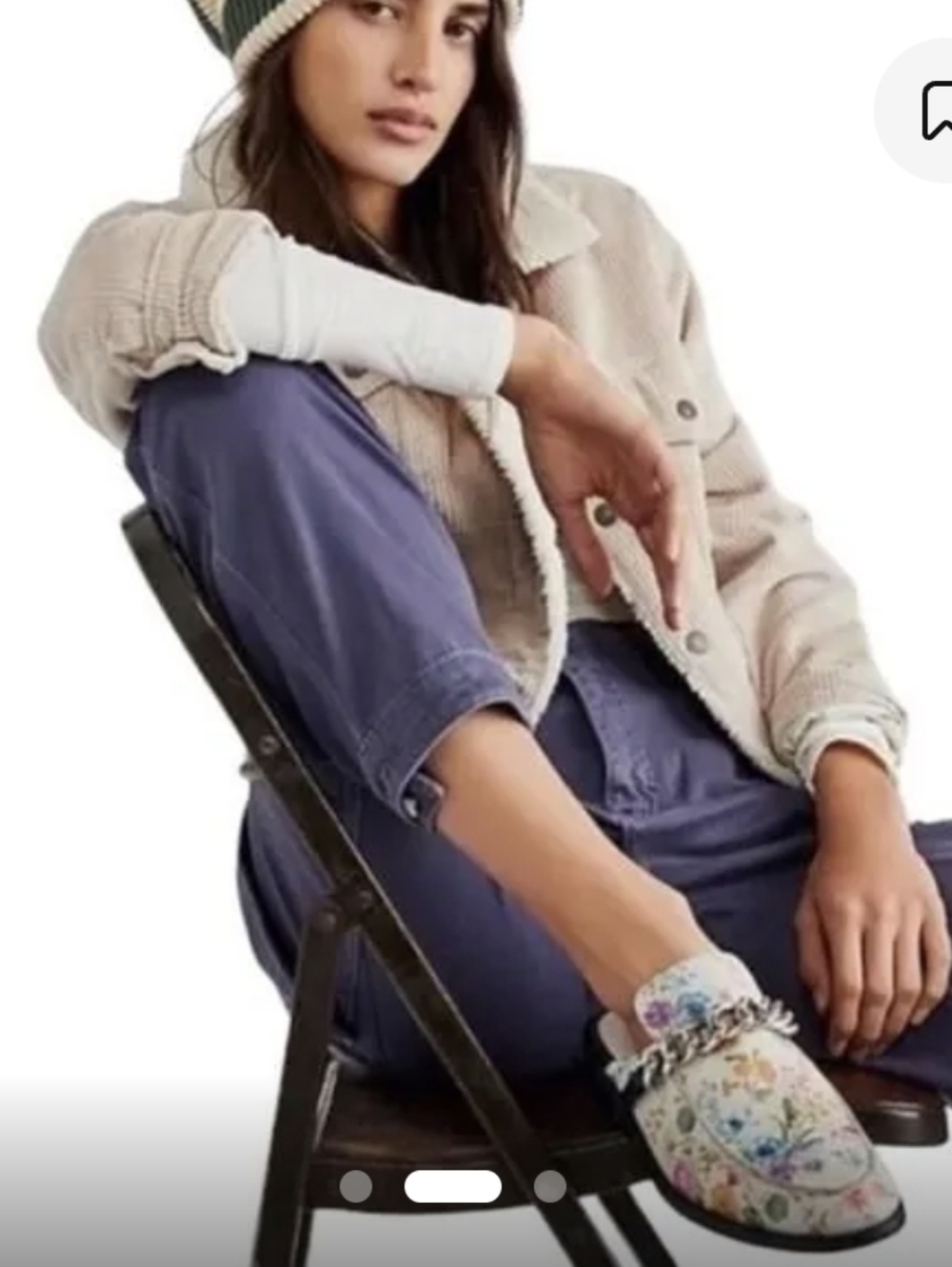 Free People Vida Ivory Floral Leather Chain Embellished Mules Loafers Multi Sz40 - Picture 2 of 14